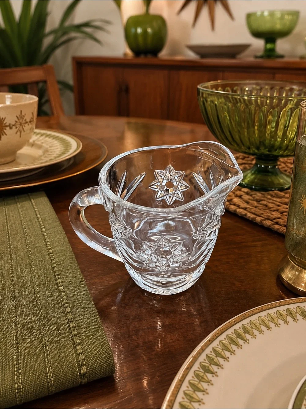 Vintage Anchor Hocking Star of David Clear Glass Creamer | EAPC Cream Pitcher